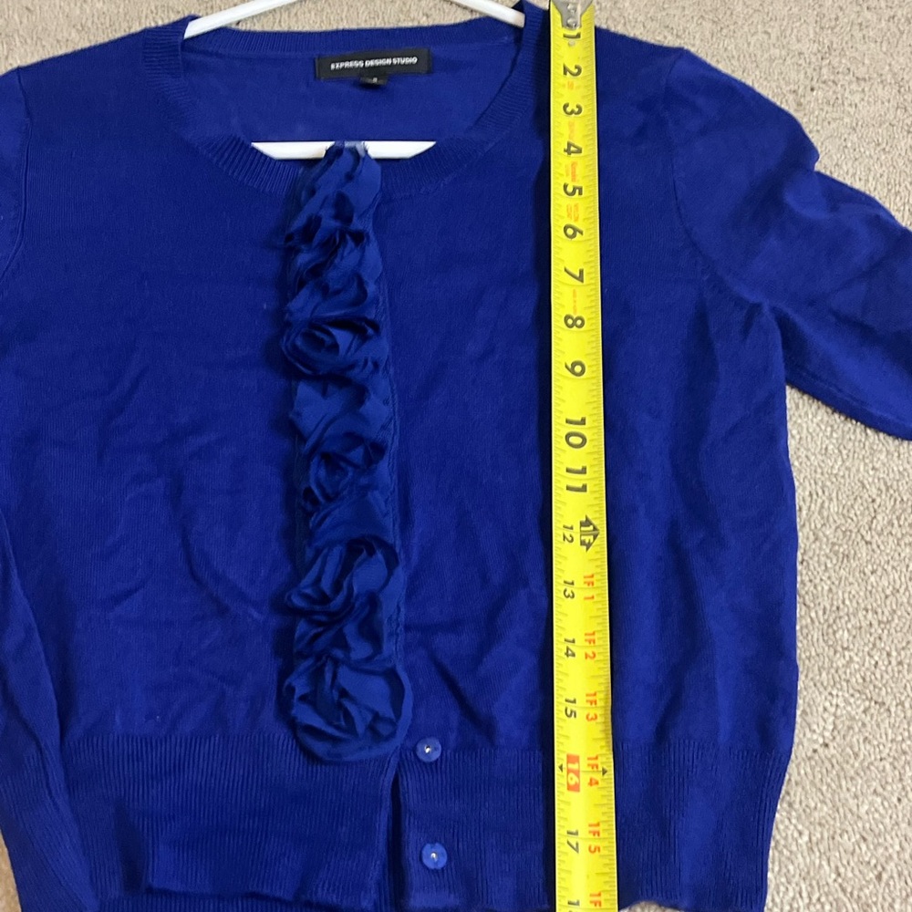 Express Collection Studio Royal Blue Ruffle Front Cardigan small - Picture 7 of 7
